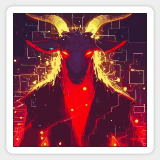 Spooky devil goat on cyberpunk pattern Sticker